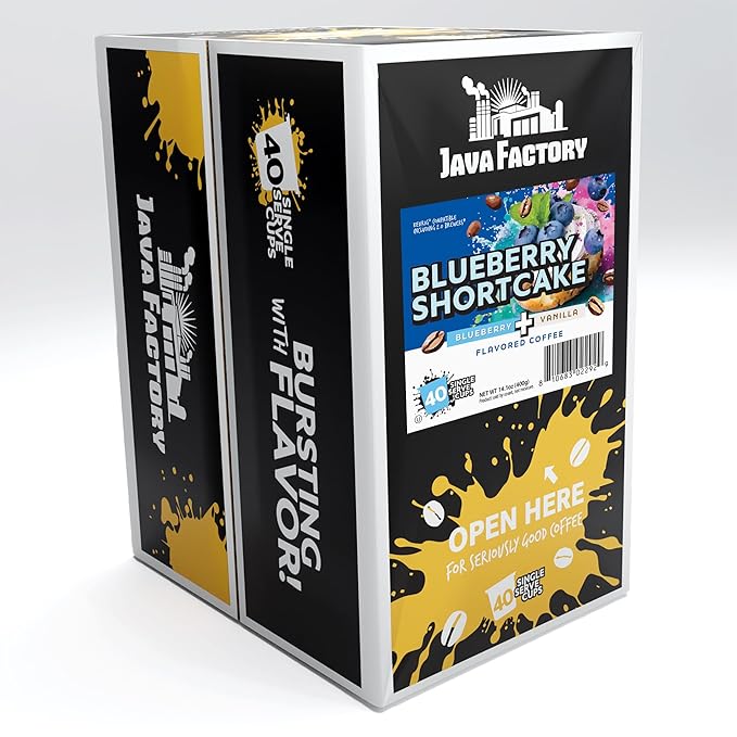 Java Factory Coffee Pods Blueberry Flavored Coffee for Keurig K-Cup Brewers, Blueberry Shortcake, 40 Count