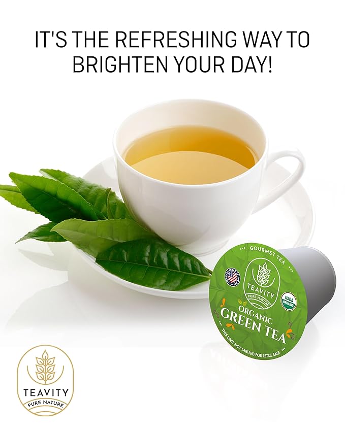 Organic Green Tea Pods for Keurig - Unsweetened Green Tea for K Cup Machines by Teavity (24 Tea Pods)