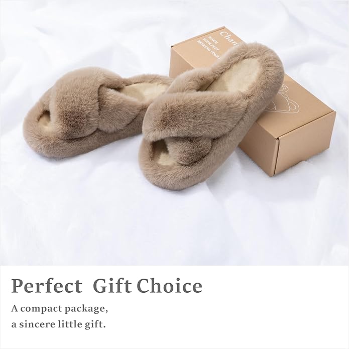 Chantomoo Women's Blue Memory Foam Faux Fur Lined Open Toe Slippers for Women - US 12