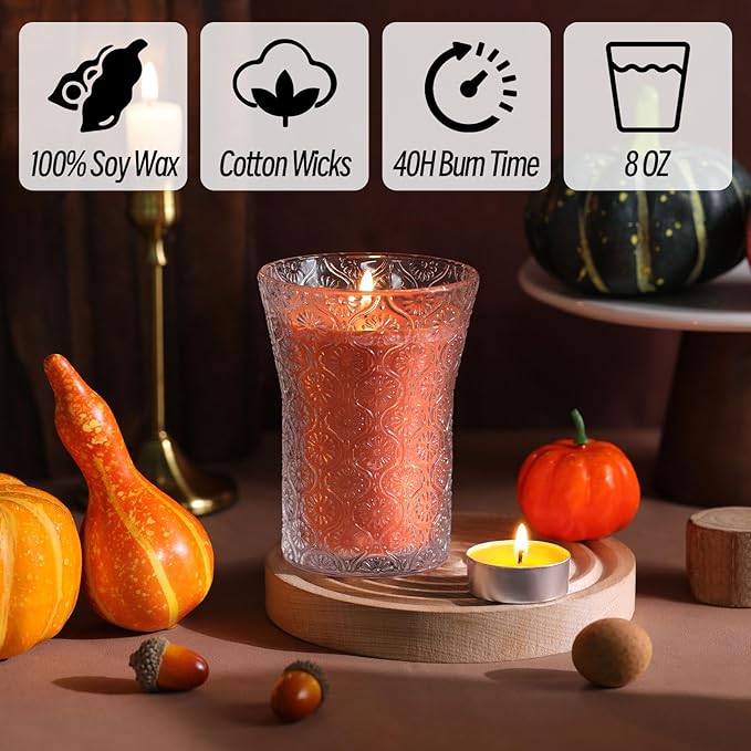 Pumpkin Spice Scented Candle, Galentines Valentines Mother's Day Soy Jar Candles Gift for Men Women,8 OZ Aromatherapy Orange Candles for Home Decor