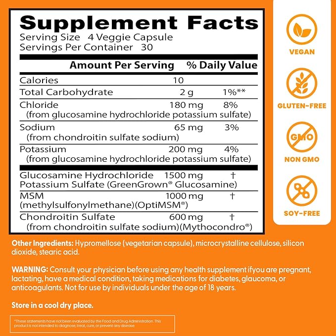 Doctors BEST Vegan Glucosamine Chondroitin MSM, Healthy Hair, Skin, Nails, & Joint Support, Non-GMO, Gluten Free, Soy Free, Vegan 120 Veggie Capsules