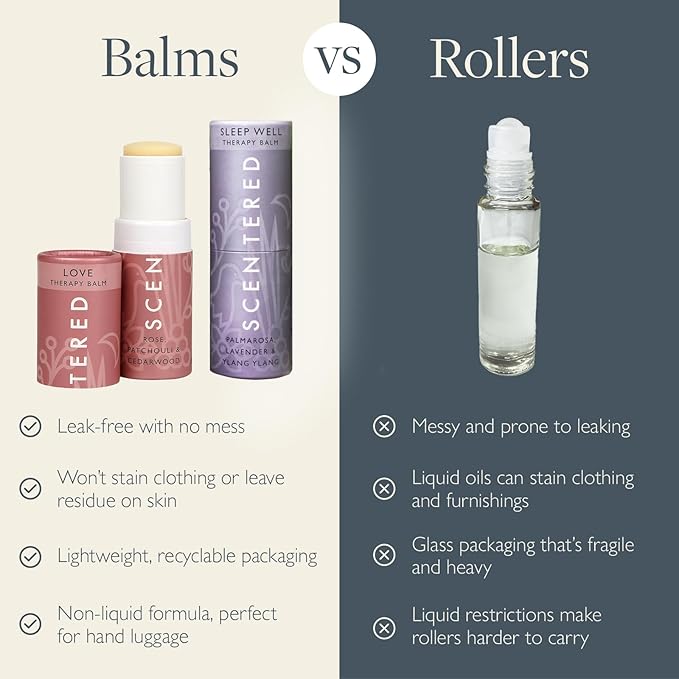 Scentered Aromatherapy Balm Stick Duo for Sleep & Emotional Balance - Roll On Essential Oil Blends of Rose, Lavender, Ylang Ylang - Aromatherapy Gifts for Women - Sleep Well & Love