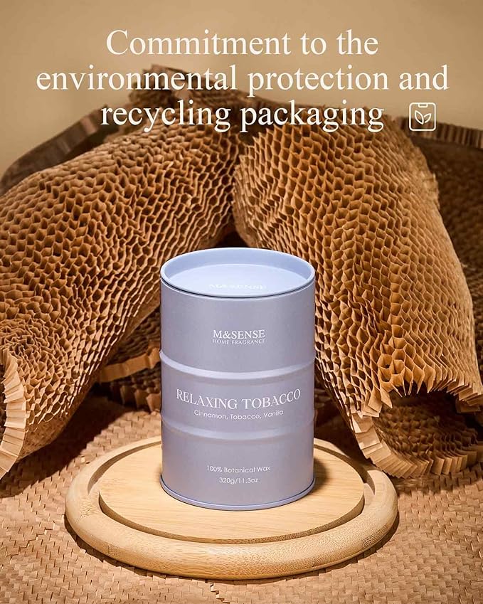 M&SENSE Tobacco Scented Candles Natural Non Toxic, Aromatherapy Candle for Stress Relief Meditation Relaxing, Housewarming Gifts for Women Men, 11.3oz 70 Hour Long Burning