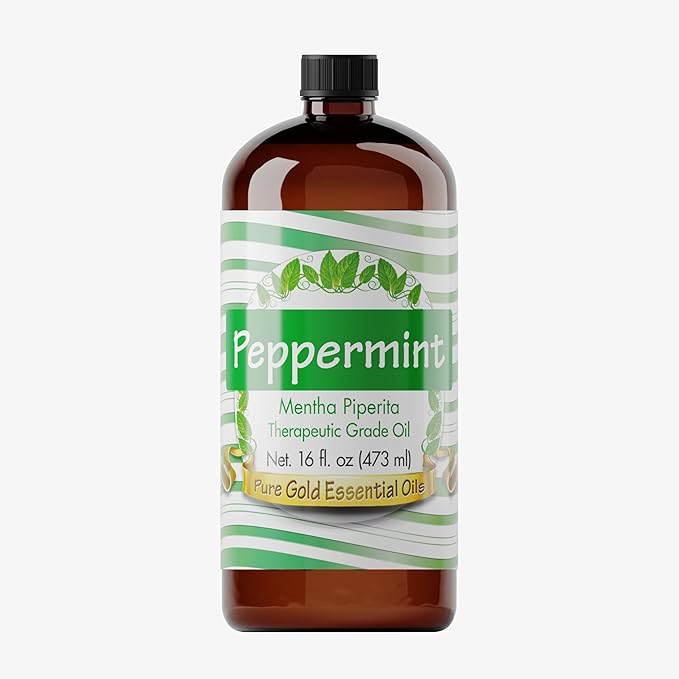 Pure Gold Peppermint Essential Oil Bulk, 16oz - Large Peppermint Oil Bottle for Diffusers, Home Care, Candles, Cleaning, Spray - Peppermint Oil for House Cleaning - Peppermint Oil for Diffuser