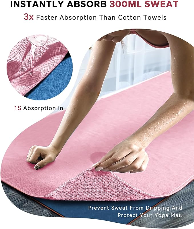 HAPBEAR Hot Yoga Towel - Non Slip Yoga Mat Towel with Grip Dot, Super-Absorbent, Soft Microfiber Towel for Hot Yoga, Pilates and Fitness