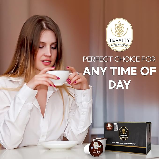 Teavity Organic Black Tea Pods - 12 Unsweetened Tea Pods for Keurig Kcup Brewers - Naturally Caffeinated, Hand-Picked from Sri Lanka, Sturdy Packaging, American Owned