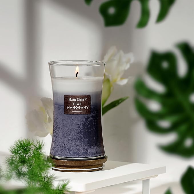 HomeLights 3-Layer Candles for Home Scented, 21.52 OZ Natural Soy Wax Scented Candles Burns Up to 100 Hours, Large Jar, Teak Mahogany