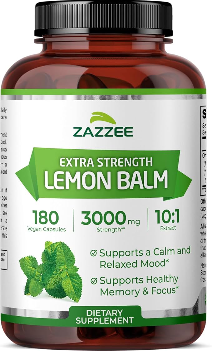 Zazzee Organic Lemon Balm 10:1 Extract, 3000 mg Strength per Capsule, 180 Vegan Capsules, 6 Month Supply, Standardized and Concentrated 10X Extract, 100% Vegetarian, All-Natural and Non-GMO