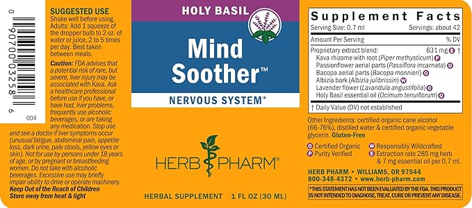Herb Pharm Anxiety Soother Liquid Herbal Formula with Kava Extract and Holy Basil Essential Oil for Mild and Occasional Anxiety Support* - 1 Ounce