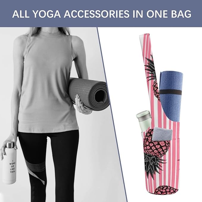 Meaudiwes Large Yoga Mat Bag with Long Strap for Women Yoga Accessories Sports Storage Bags Exercise Mats Tote Sling Carrier Bag
