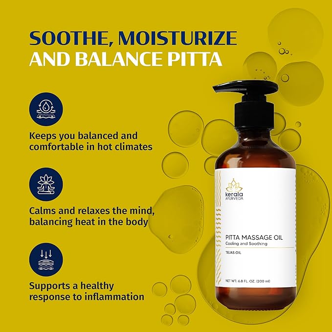 Kerala Ayurveda Cooling Herbal Massage Body Oil | Mind Calming Properties | Nourishes & Hydrates Skin | Indian Madder Root Rich | Ideal for Balancing Pitta Dosha | Tejas Oil - 6.8 Fl Oz