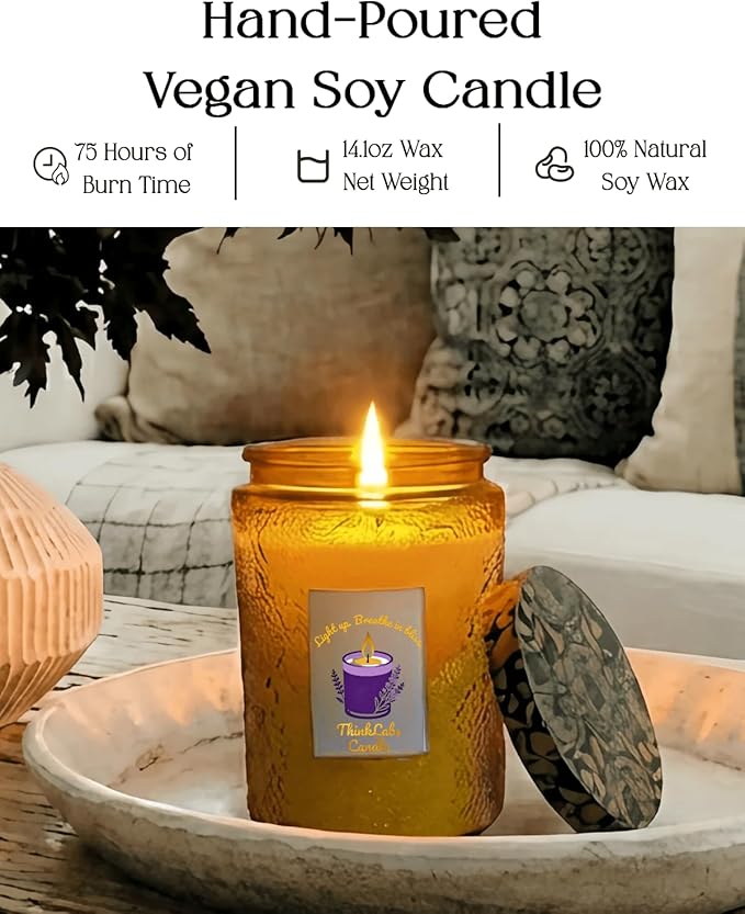 Organic Daisy Cedar Scented Candle - Non Toxic Soy Wax, Large, Aromatherapy Stress Relief, Meditation, Luxurt Room Decor, Christmas Holiday Gifts for Women Men, Long Lasting with 70H Burn Time (14oz)