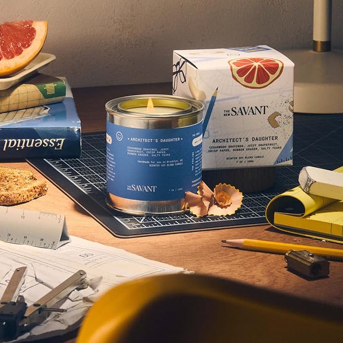The New Savant Scented Candle - Architect’s Daughter - Aesthetic Candle for Home, Grapefruit, Orange Blossom & Amber - Soy Wax Blend, Vegan & Cruelty-Free, 50-Hour Burn Time - 7oz