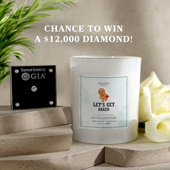 Let’s Get Baked Gingerbread Cookie Surprise Candle with Real GIA Diamond Inside | Foreverwick Candles | Scented Soy Candles Gifts for Women Aromatherapy Candle | All-Natural Soy Candle 14oz | 70h