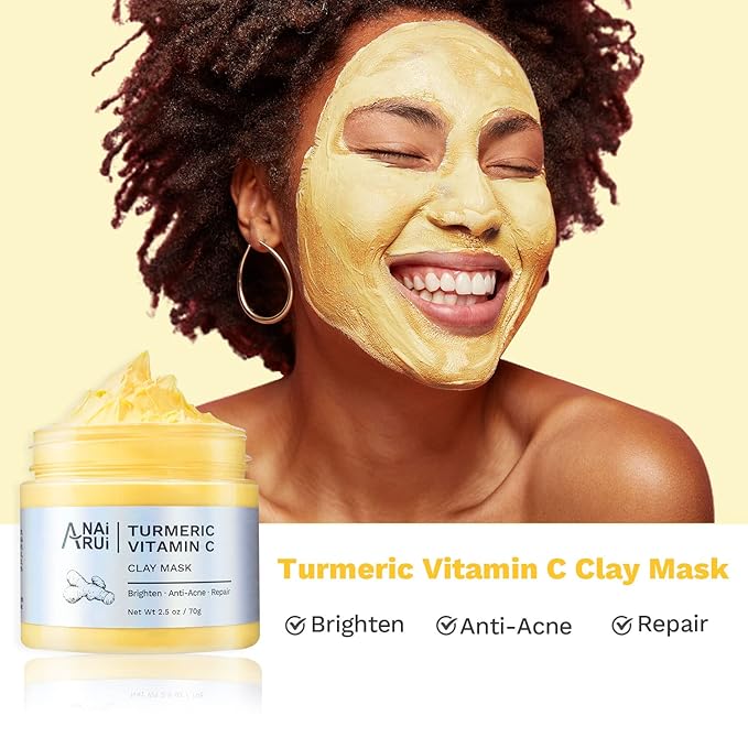 ANAI RUI 3 Pack Clay Mask Set Turmeric Vitamin C Clay Mask -Rose Facial Mask -Avocado Green Tea Mud Mask Smoothing, Hydration & Glow,Spa Gift Set, Valentines Day Gifts for Women/her 2.5 oz Each