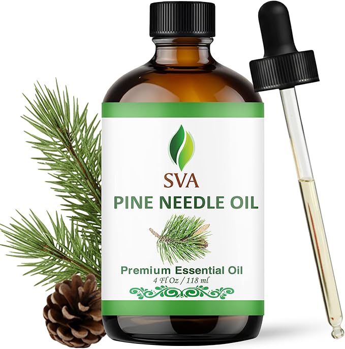 SVA Pine Needle Essential Oil – 4 Fl Oz – 100% Natural Pine Needle Oil - for Diffuser, Hair Care, Face, Skin Care, Aromatherapy, Scalp and Body Massage, Soap and Candle Making – with Dropper