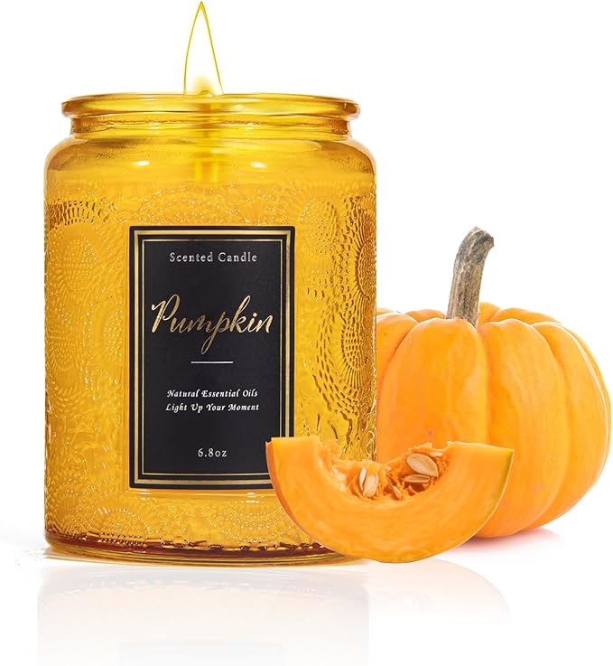 Pumpkin Scented Candle for Home, Luxury Glass Candles Soy Wax, Autumn Aromatherapy Candle Gift, Fall & Halloween Home Decor, 6.8 oz