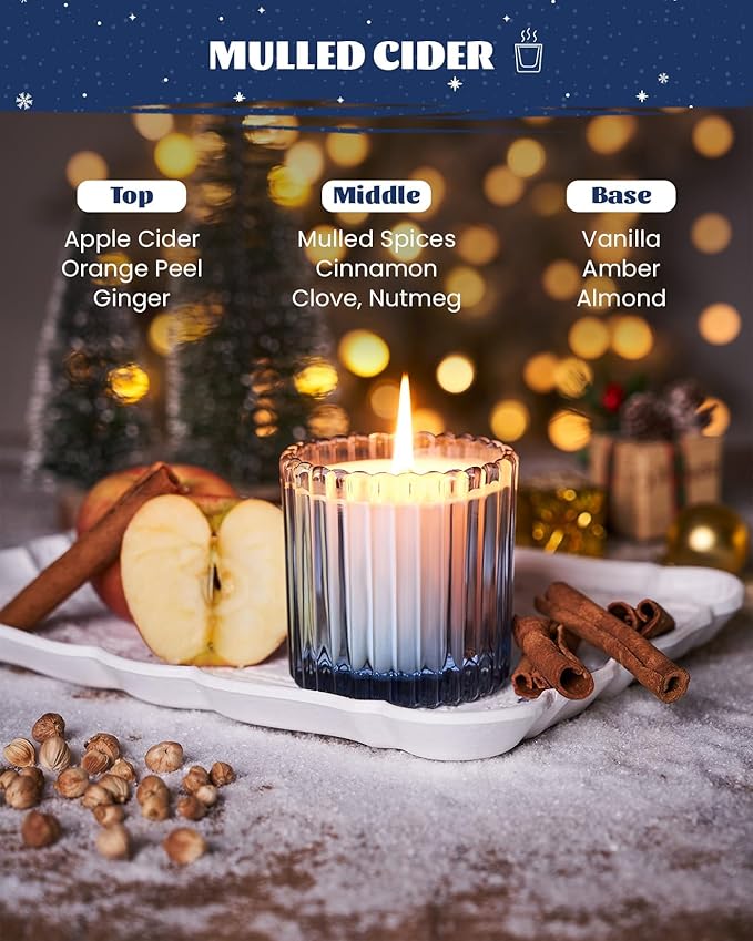 M&SENSE Blue Soy Candles for Home Scented, Cider Amber Christmas Candles Non Toxic, 9.2oz Natural Organic Clean Burning Up to 60 Hours, Christmas Home Decor Gifts for Men
