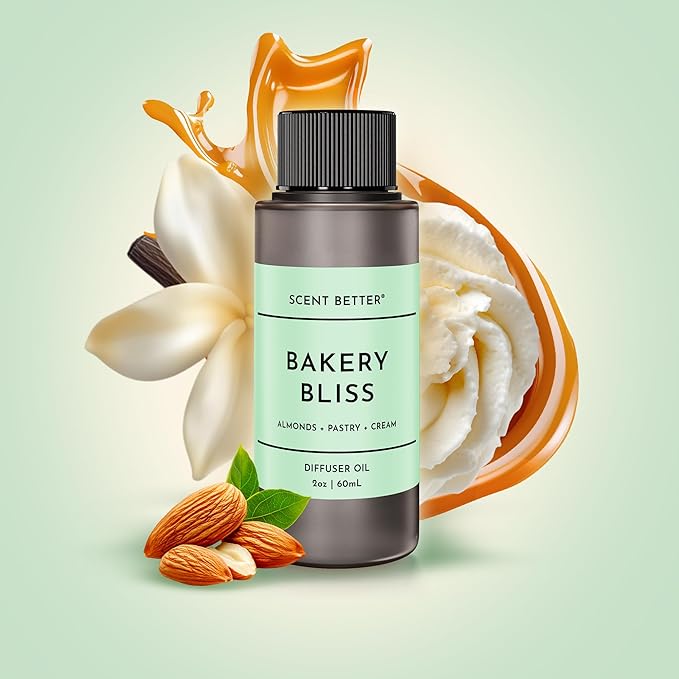 Scent Better Bakery Bliss Aroma Essential Oil Blend: an Aromatherapy Blend of Almond, Cherries, and a hint of Pistachio with for Ultrasonic Diffusers & Nebulizers (2 Fl Oz, 60 mL)