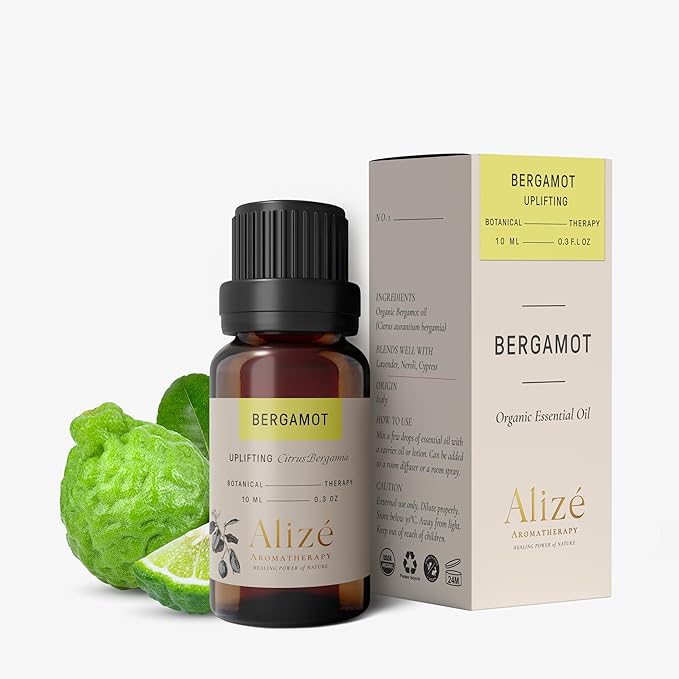 Bergamot Essential Oil, USDA Organic, 100% Natural & Pure Essential Oils for Diffusers for Home, Aromatherapy Oils, Diffuser Oils Scents, Organic Essential Oils, 10ml-0.33fl oz