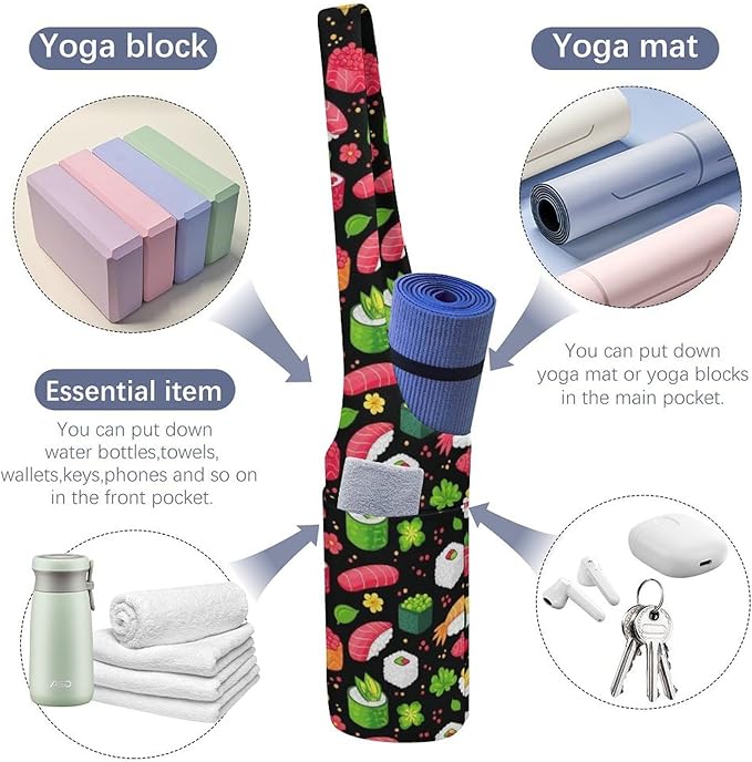 Aiyoolee Fashion Yoga Mat Bag with Large Pocket, Long Tote Yoga Bag Fit Most Mats Accessories