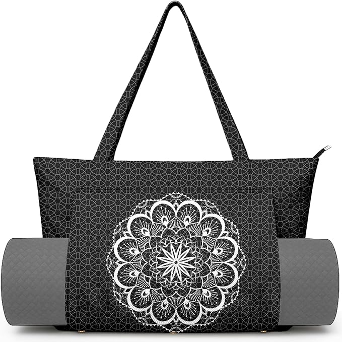 Adalore Women's Yoga Bag with Yoga Mat Carrier - Large Mat Pocket Fitness Tote for Pilates, Gym, Travel, Office & Beach