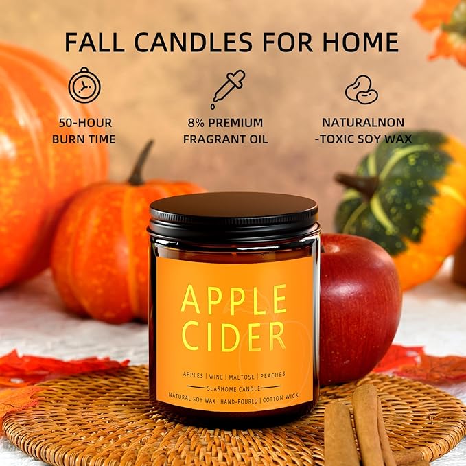 Fall & Christmas Candles, Soy Candles Set - 7Oz * 6 Pack, Holiday/Birthday/Christmas Gifts for Women & Men, Autumn Scents of Hello Fall/Spice Pumpkin/Apple Cider/Hot CocoaCinnamon & Cedar/Maple Latte