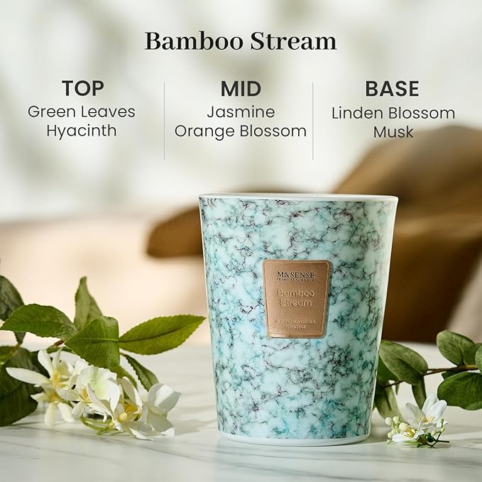 M&SENSE Extra Large Candle 35oz 150H BambooStream Scented Candle,3 Wick Highly Scented Jar Candle, XL Candles Gift for Stress Relief, Meditation, Yoga