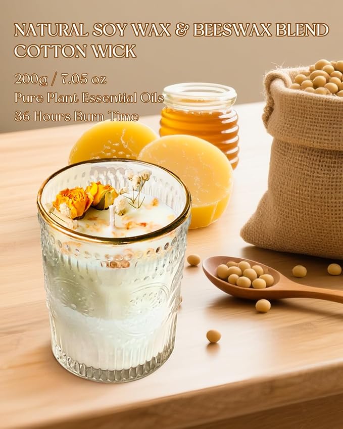 Jasmine Scented Candle, 36 Hours Long-Lasting, Natural Soy & Beeswax Glass Jar Candle, Fragrant Home Decor for Women, Perfect for Relaxation, Romance, and Gifts
