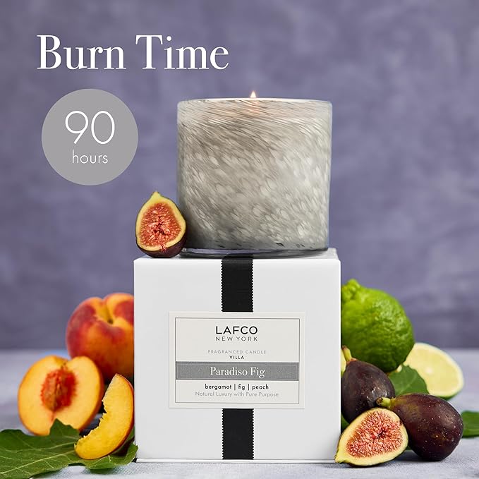 LAFCO New York Signature Candle, Paradiso Fig - 15.5 oz - 90-Hour Burn Time - Reusable, Hand Blown Glass Vessel - Made in The USA