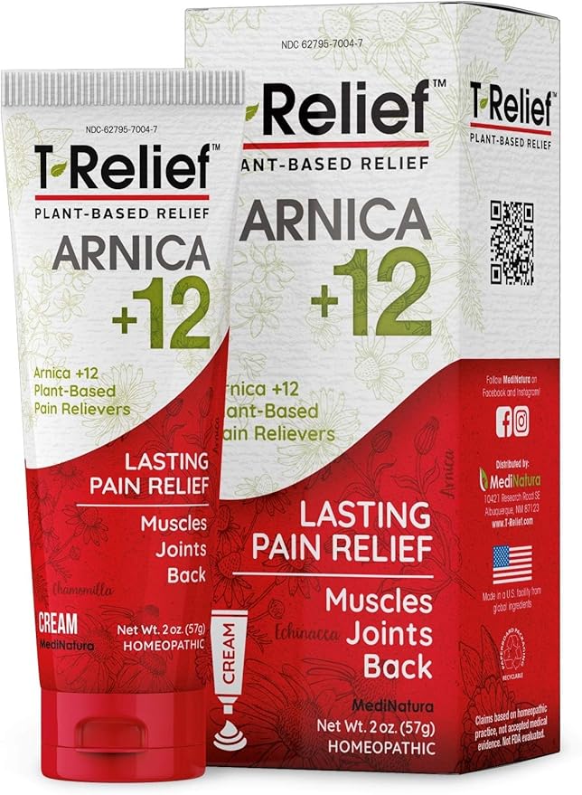 MediNatura T-Relief Extra Strength Discomfort Relief-Naturally-Soothing Cream That Supports Sore Joints-Stiffness & Body Ache Aid-Homeopathic Herbal Rub-Fast-Absorbing & Non-Sticky Lotion - 2 oz