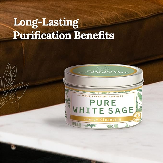 Magnificent 101 Long Lasting Pure White Sage Scented Candle - 6 oz - 35 Hour Burn - Natural Soy Wax Smudge for House Energy Cleansing, Positive Vibes & Manifestation
