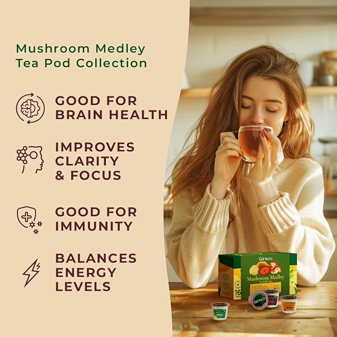 Gya Tea Co Mushroom Medly Tea Pod Collection Gift Set (16 Count) - Different Flavors Assorted Variety Pack