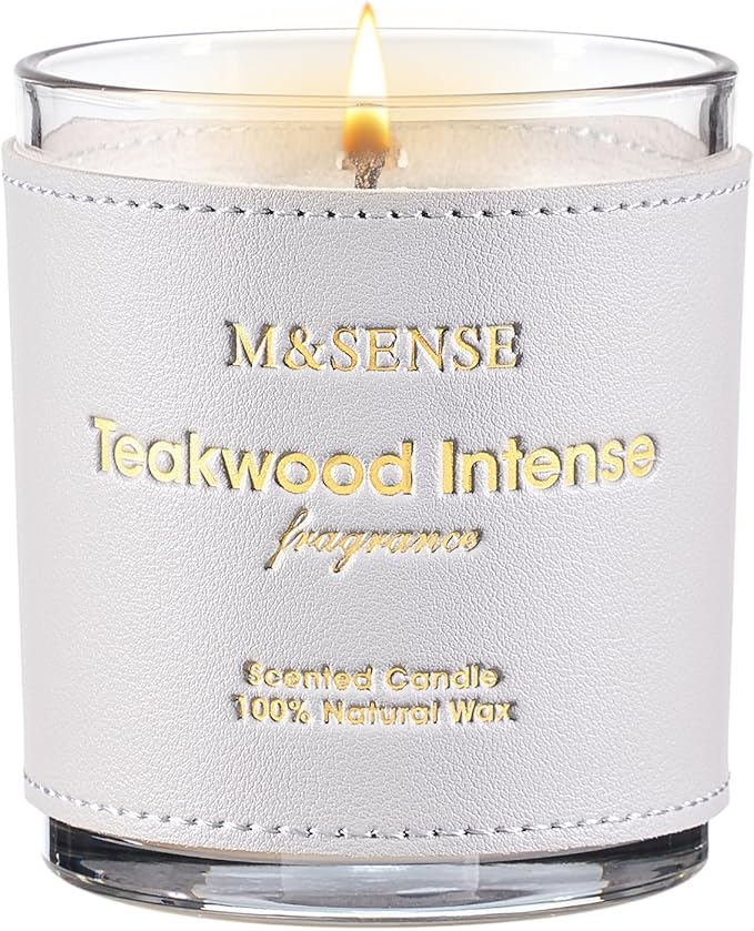 M&SENSE Mint Teakwood Intense Soy Candles, Vegan Heavy Scented Non Toxic 10oz 42-Hour Burn Time, Winter Aromatherapy Candle for Stress Relief, Housewarming New Year Gifts for Women & Men