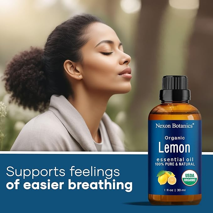 Organic Lemon Essential Oil 30 ml - Pure, Natural Oils for Aromatherapy, Diffusers, DIY, Candle and Soap Making Scent - Nexon Botanics