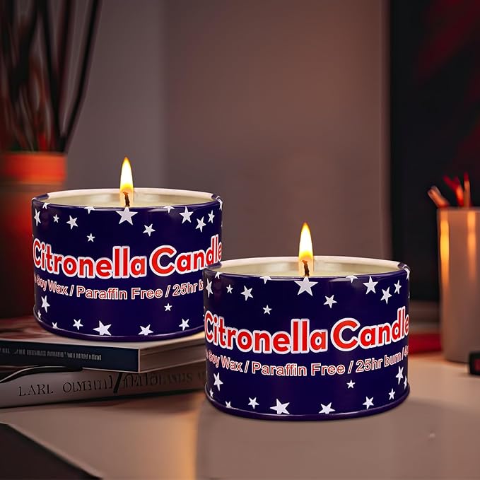 4 Pack 4 Oz 25 Hour Outdoor Citronella Candles, 100% Soy, for Patio, Table Decor, Camping Accessories, Independence Day Party