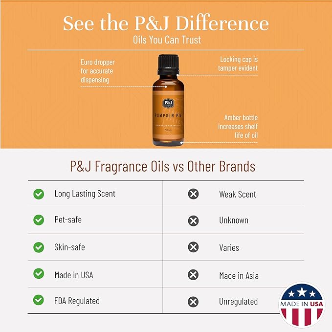 P&J Fragrance Oil Pumpkin Pie 30ml - Candle Scents, Soap Scents, Diffuser Oil Scents