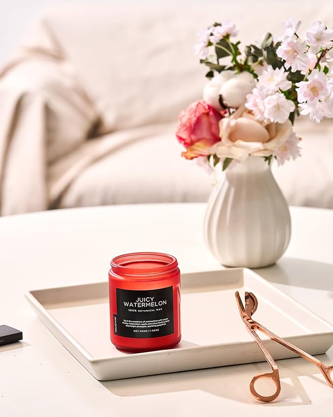 M&SENSE Juicy Watermelon Scented Candle, 7.05oz 50 Hours Clean Non Toxic Natural Soy Wax Long Lasting Candle for Women Men, 2 Wick Fruit Scent Home Fragrance Home Decor for Housewarming Gifts