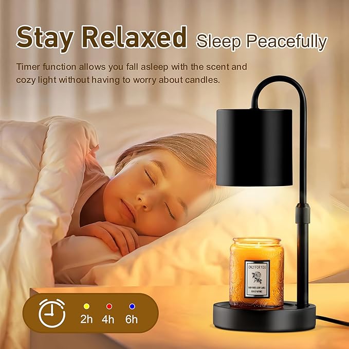 Briever Dimmable Candle Warmer Lamp with Timer, Height Adjustable Electric Candle Wax Warmer, Christmas Birthday Gifts for Women Mom, House Warming Gifts New Home Room Decor, Black Solid Wood Base