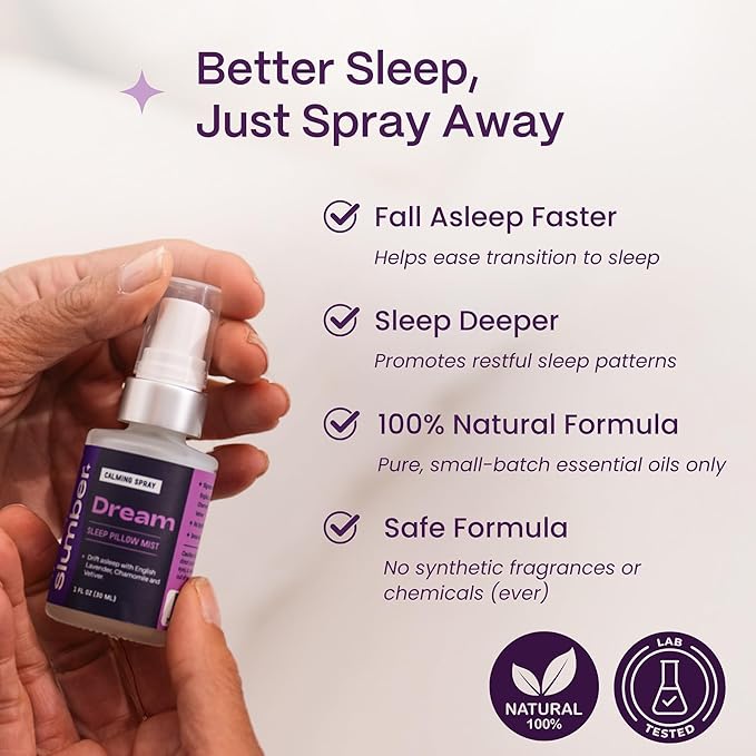 Slumber Dream Sleep Pillow Spray with Pure Essential Oils of Lavender, Chamomile, and Vetiver, Spa Aromatherapy Mist for Luxury Bedtime Relaxation Routine, Plant Based Natural Spray, 30 ML