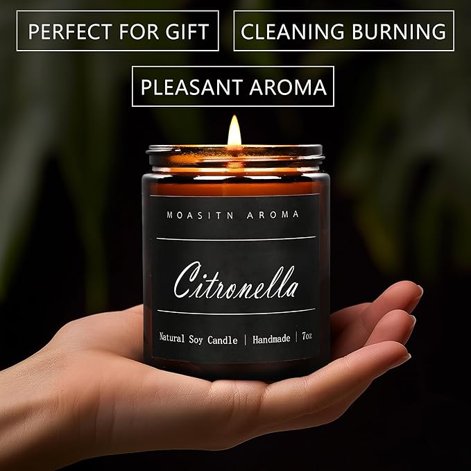 MOASITN Citronella Highly Scented Candles for Home| Natural Soy Aromatherapy Candle| Handmade Long Lasting Jar Candle| Candel Gift for Women,Men as Summer,Relaxing,Holiday Gifts| 7oz