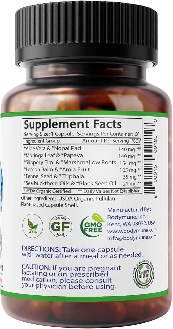 AcidRelief Acid Tamer | Promotes Stomach Comfort & Digestive Wellness* | Organic Herbal Blend for Gut Health* | Made in USA, USDA Organic, Vegan, Non-GMO, Gluten-Free | 60 Capsules