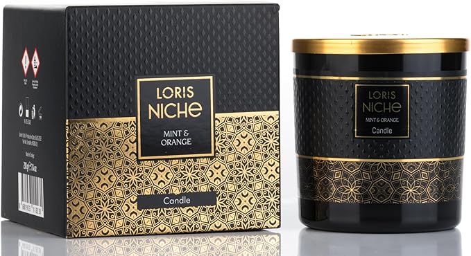 Loris Niche Luxury Scented Candle – 7.4oz Soy Wax Aromatherapy – up to 75 Hour Burn Time – Elegant Glass Jar Long-Lasting Home Fragrance & Gift for Women & Men (Mint&Orange)