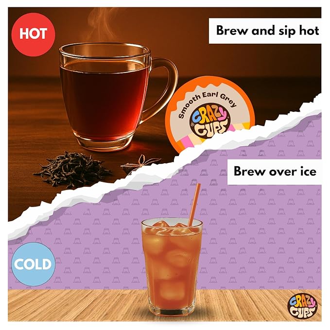 Crazy Cups Smooth Earl Grey Herbal Tea Pods, 22 Count | Caffeine Free, Kosher Certified Black Tea Blend with Licorice Root & Star Anise, K Cup Compatible, Bold Bergamot Flavor, Gluten Free, Vegan
