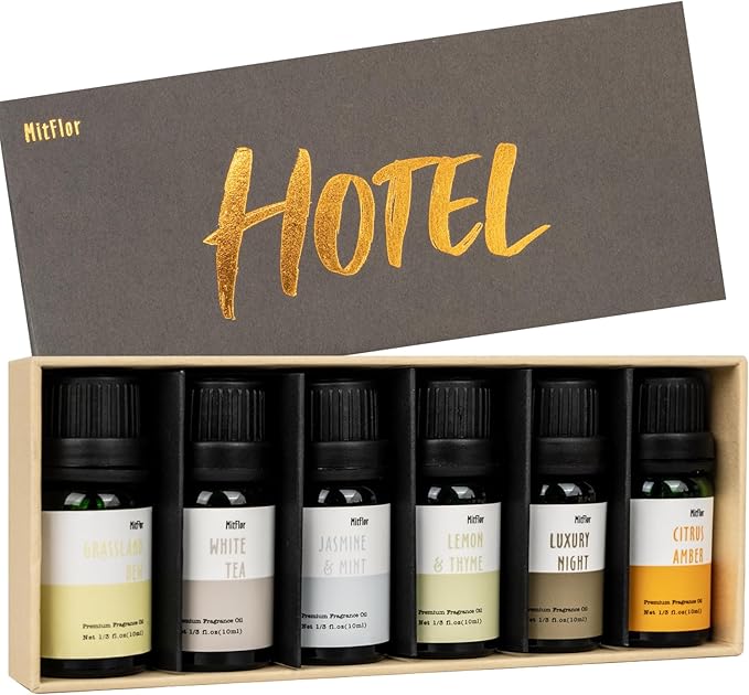 Hotel Fragrance Diffuser Oil Gift Set - Premium 6 x 10 ml, 0.34 fl oz, MitFlor Luxury Hotel Essential Oils Diffuser Scents - Inspired by The Hilton, Marriott, Shangri-La, Four Seasons, and W Hotel