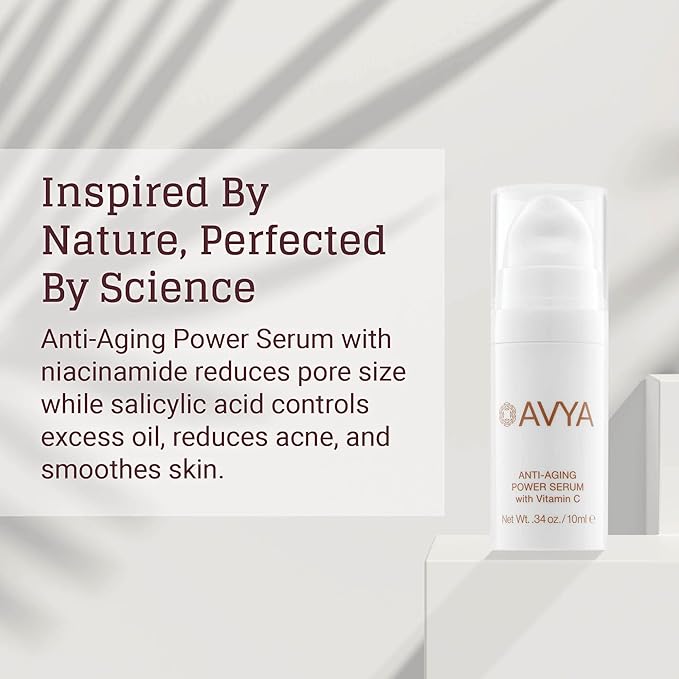 AVYA Anti-Aging Power Serum - Hyaluronic Acid Face Serum Plumps and Brightens Skin/Travel Size Retinol Treatment Reduces Fine Lines and Boosts Collagen for Smoother Skin / 0.34oz (10ml)