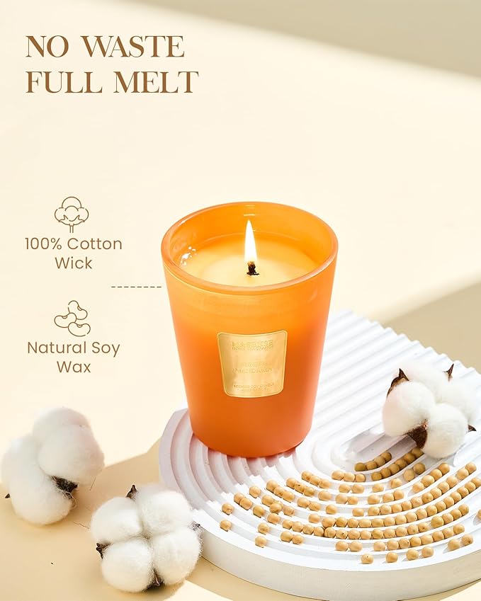 M&SENSE Sunset Mandarin Scented Natural Soy Wax Candle, 14.1oz 60 Hours Long Lasting Slow Burning Candles for Home Decor, Aromatherapy Candle for Stress Relief