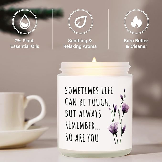 Shqiueos Get Well Gifts for Women, Inspirational Candle 7oz, Cancer Care Gifts for Women, Sympathy Gift, Cheer up, Comfort, Surgery Recover, Encouragement Lavender Scented Handmade Candle