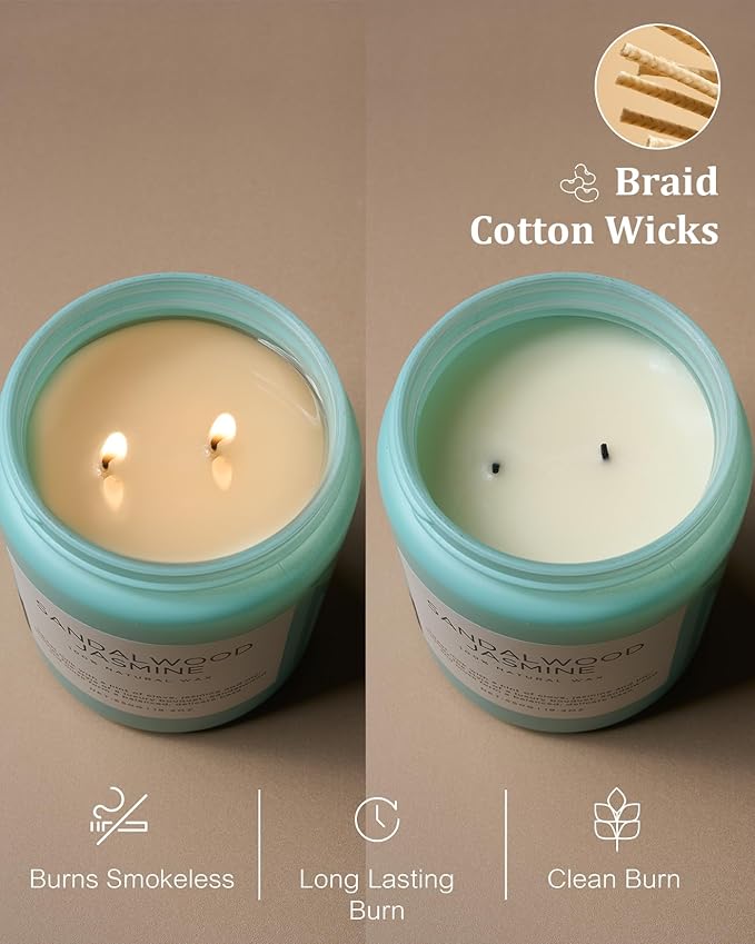 M&SENSE Sandalwood Jasmine Scented Candles, Large Soy Natural Long Lasting 19.4oz 110 Hour Burning Floral Non Toxic Double Wick Aromatherapy Candle Gifts for Women Friend