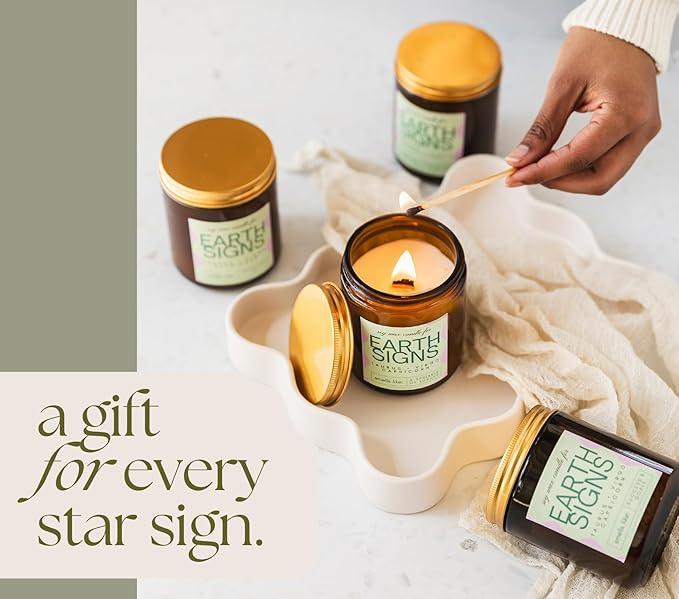 Pisces, Cancer, Scorpio Gifts for Women - Wood Wick Candles, 4 Pack Small Scented Candles Set for Women. 6oz Natural Soy Wax, Aromatherapy Set for Home. Zodiac Astrology Birthday Spiritual Gifts